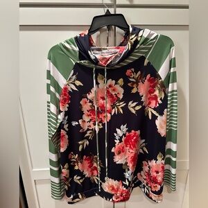 2XL Navy Floral hooded top with Green Stripes - 15% off bundles !!!!